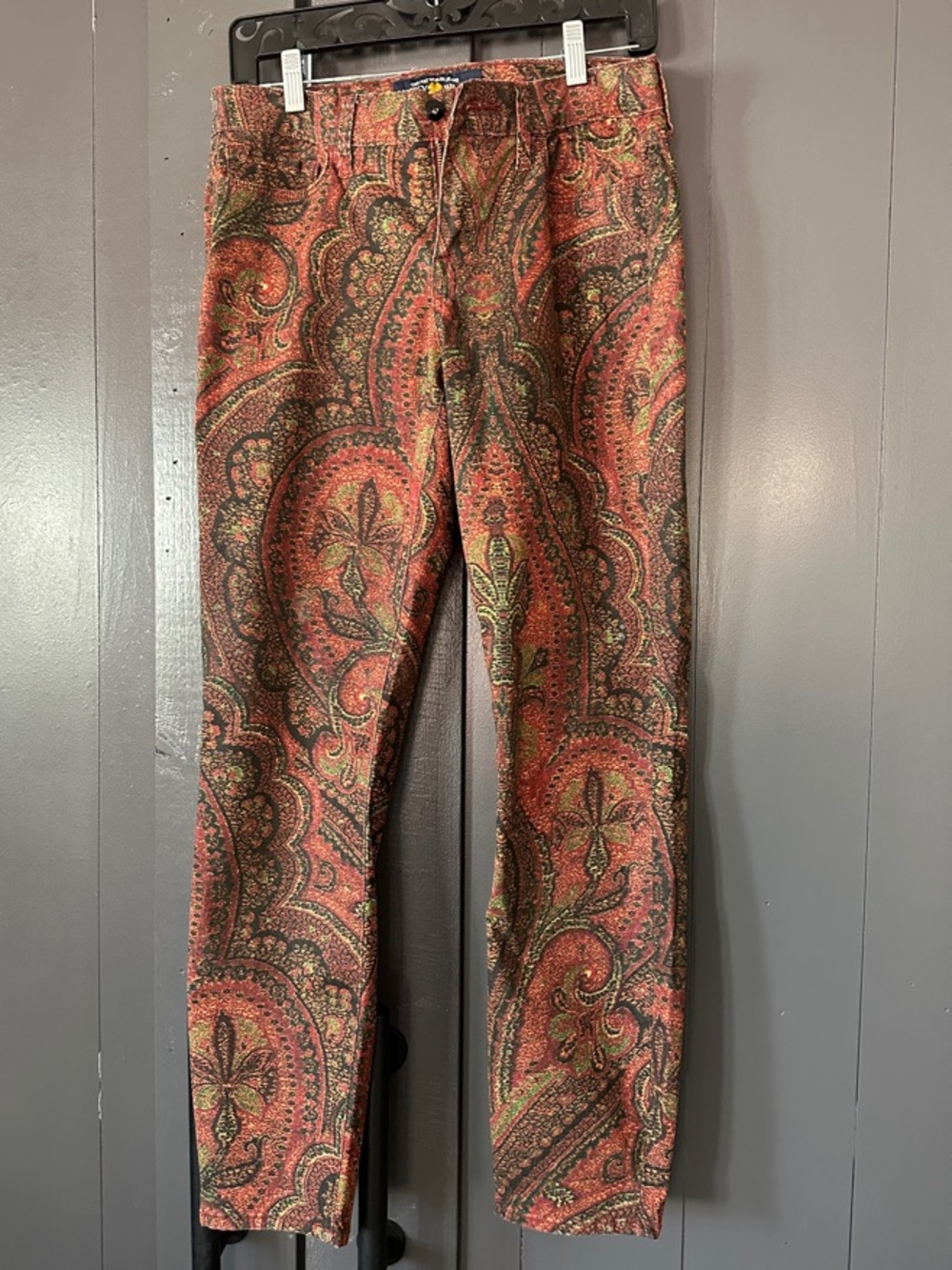Lucky Brand Red and Green Paisley Chinos